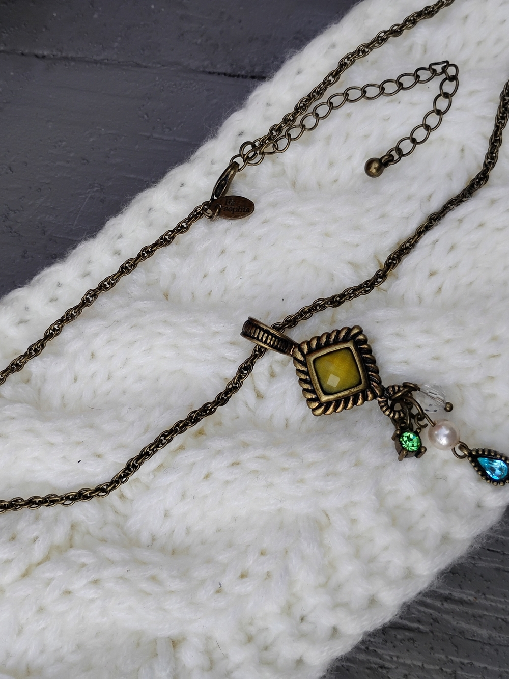 Lia Sophia Necklace with Yellow Stone and Multi-Charm Accents
